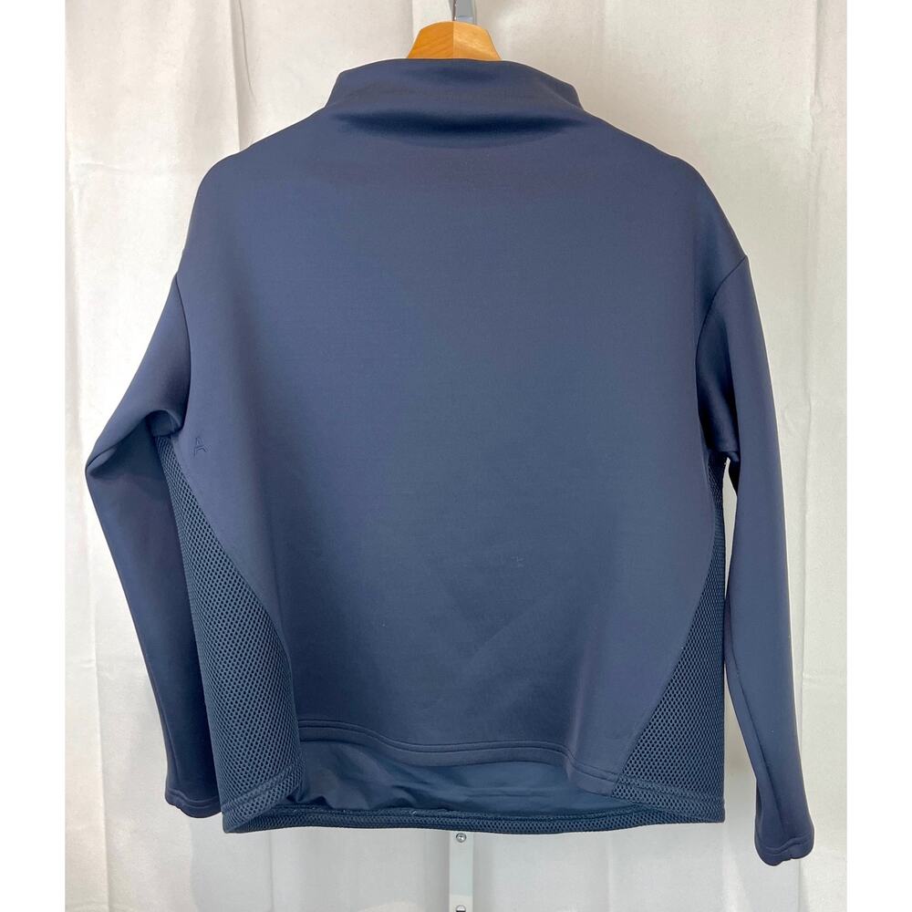 ADAY Like A Boss Pullover Top Mock Neck Long Sleeve Scuba Mesh Back Navy Blue S